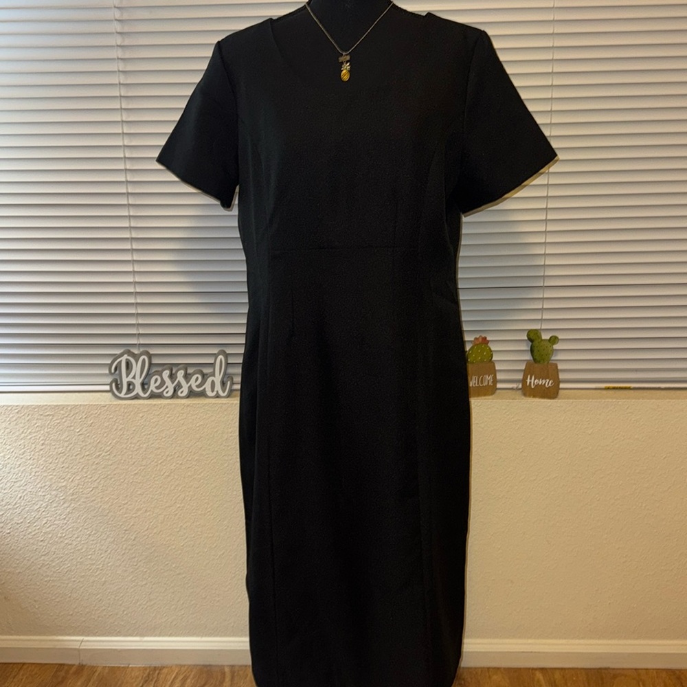 Chadwicks size 12, black pleated dress A split in the back, zip down the back